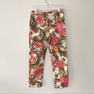 Topshop bright retro vintage floral pattern fun pants ankle crop